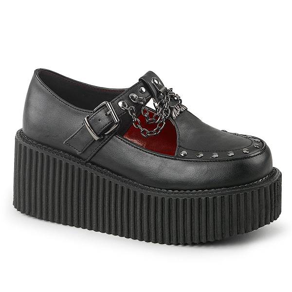 Demonia Women's Creeper-215 Platform Creeper Shoes - Black Vegan Leather D7921-64US Clearance